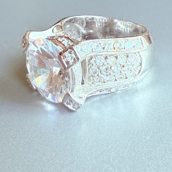 Huge Estate 10.88ct Cubic Zirconia Sterling Silver 925 Statement Cocktail Ring - Picture 11 of 13